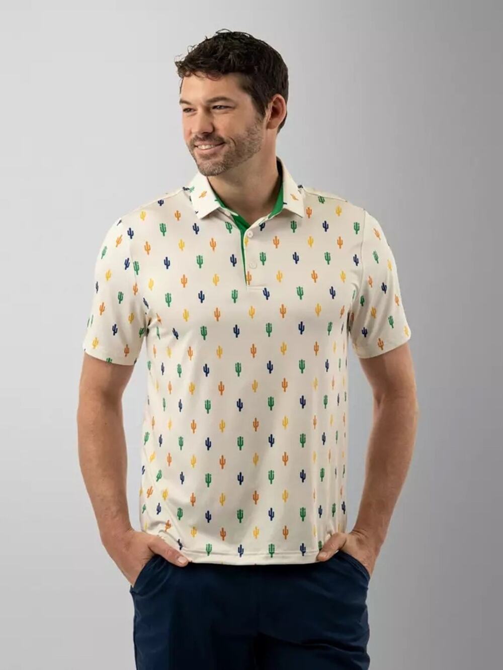Good Good Golf Men's XL Icon Golf Polo Shirt Cactus Print Stretch Performance